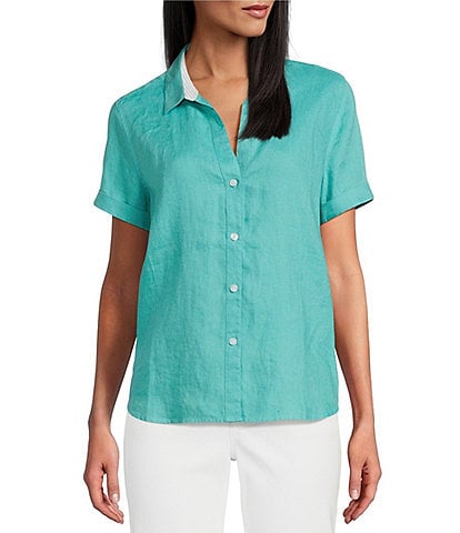 Tommy Bahama Point Collar Short Sleeve Button Front Top