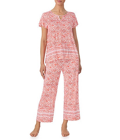 Tommy Bahama Printed Short Sleeve Round Neck Cropped Pajama Set