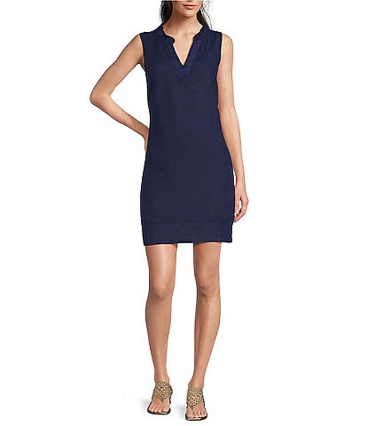 Tommy Bahama Ruffle Split V-Neck Sleeveless Side Pocket Dress