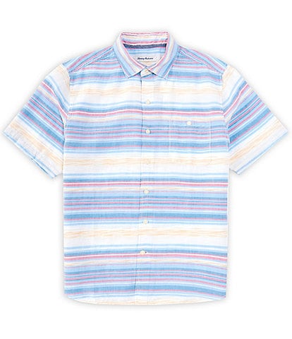 Tommy Bahama Sand Linen Cloud Nine Stripe Short Sleeve Woven Shirt