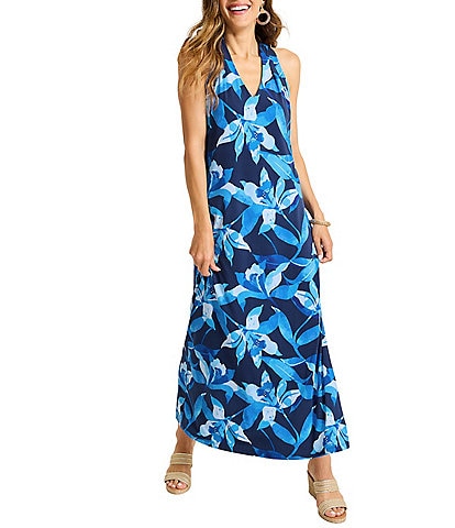 Tommy Bahama Sandy Seaside Brights Carmela Sheath Halter V-Neck Sleeveless Maxi Dress