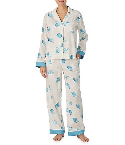 Tommy Bahama Shell Print Notch Collar Long Sleeve Woven Sateen Pajama Set