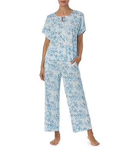 Tommy Bahama Short Sleeve Round Neck Knit Palm Print Pant Pajama Set