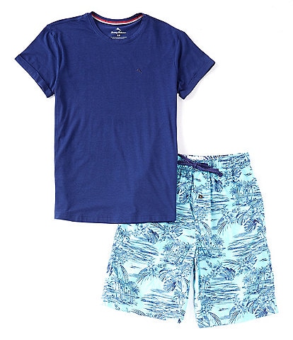 Tommy Bahama Short Sleeve Solid Pajama Tee & Scenery Print Pajama Shorts Set