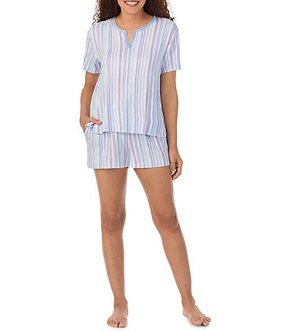Tommy Bahama Short Sleeve Split Round Neck Coordinating Striped Knit Pajama Set