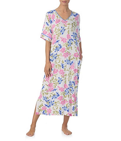 Tommy Bahama Short Sleeve V-Neck Floral Knit Caftan