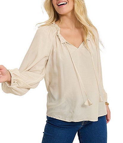 Tommy Bahama Silky Seas Peasant Tassel V-Neck Long Sleeve Top