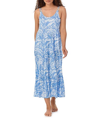 Tommy Bahama Sleeveless Scoop Neck Knit Palm Print Maxi Nightgown
