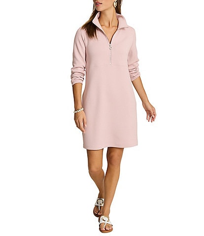 Tommy Bahama Solid Modal Blend Knit Collared Neck Long Sleeve Shift Dress