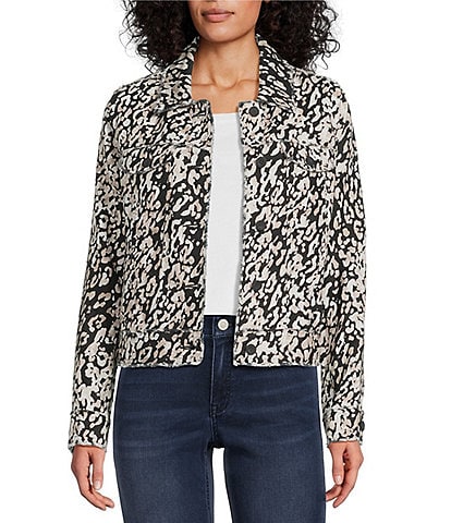 Tommy Bahama Spotted Sea Two Palm Raw Edge Point Collar Long Sleeve Button Front Jacket