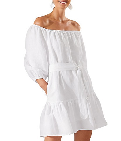 Tommy Bahama St. Lucia Off-the-Shoulder 3/4 Sleeve Belted Tiered Cover-Up Dress