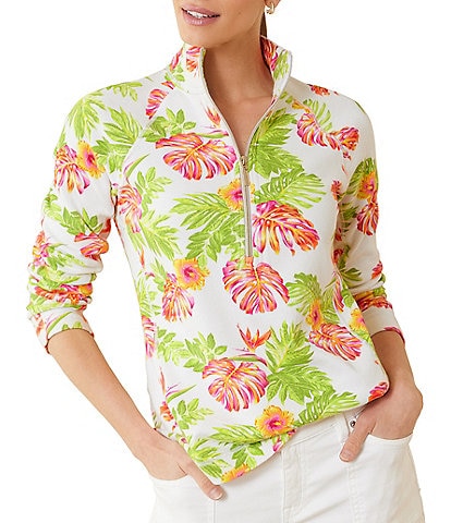 Tommy Bahama Stretch Tropical Floral Print Half Zip Stand Collar Long Sleeve Pullover