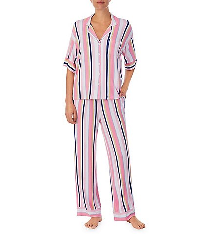 Tommy Bahama Striped Print Short Sleeve Notch Collar Knit Pajama Set