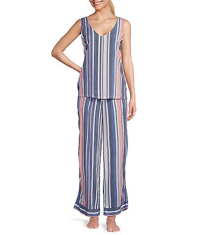 Striped 2 Piece Sleeveless Pajama Sets Dance All Night Sleep All Day Letter  Printed Tank Top and Shorts Nightwear