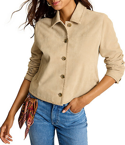 Tommy Bahama Suede Convertible Collar Long Sleeve Button Front Jacket