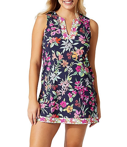 Tommy Bahama Summer Floral Split V-Neck Short Swim Dress