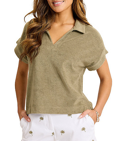 Tommy Bahama Suncoast Loop Terry Johnny Collar Short Sleeve Polo Top