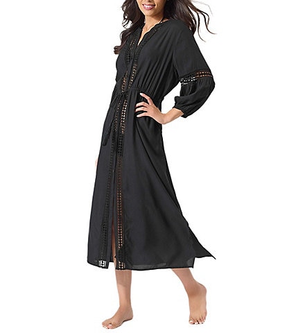 Tommy Bahama Sunlace Tie Waist 3/4 Sleeve Swim Cover-Up Duster