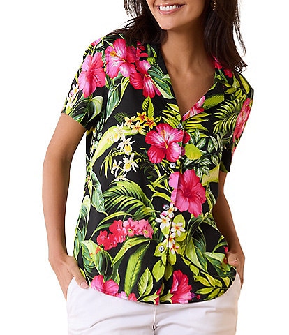 Tommy Bahama Tropical Floral Print Notch Collar Short Sleeve Button Front Shirt