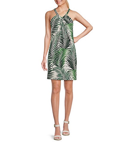 Tommy Bahama Tropical Leaf Of Luxury Silk Halter Neck Cut-Out Sheath Dress