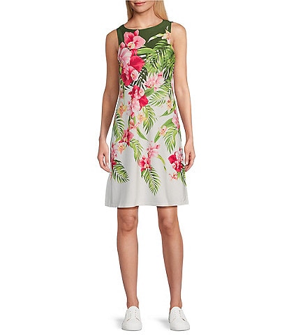 Tommy Bahama Tropical Print Crew Neckline Sleeveless Dress