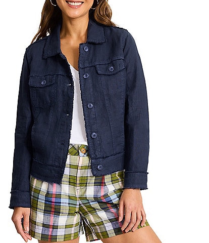 Tommy Bahama Two Palm Raw Edge Point Collar Long Sleeve Button Front Jacket