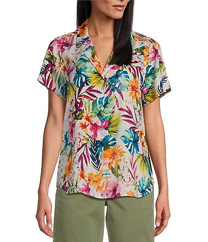 Tommy Bahama Vintage Floral Camp Collar Neckline Short Sleeve Shirt
