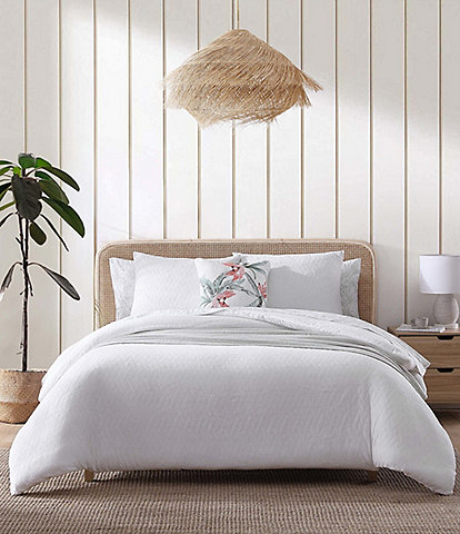 Tommy Bahama Wicker Woven Solid White Comforter Mini Set