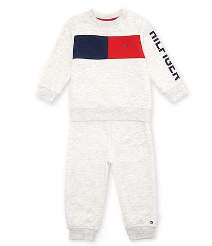 Tommy Hilfiger Baby Boys 12-24 Months Long Sleeve Color Block Fleece Sweatshirt & Solid Fleece Jogger Pant Set