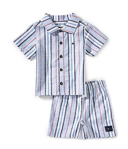 Tommy Hilfiger Baby Boys 12-24 Months Short-Sleeve Cabana Striped Woven Shirt & Matching Shorts Set