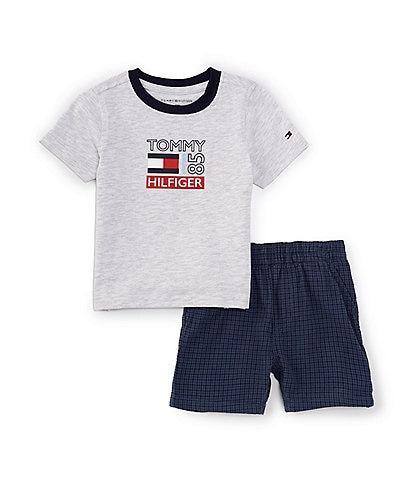 Tommy Hilfiger Baby Boys 12-24 Months Short-Sleeve Logo T-Shirt & Plaid Shorts Set