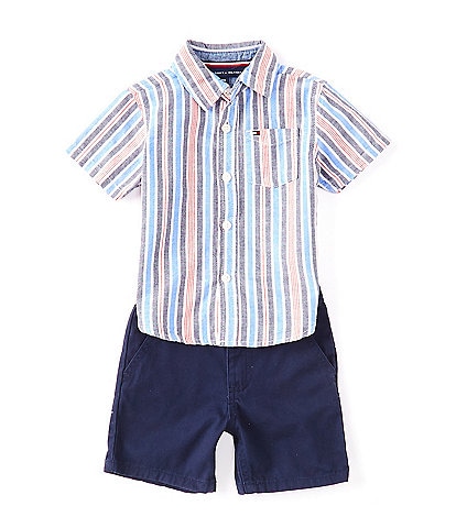 Tommy Hilfiger Baby Boys 12-24 Months Short Sleeve Striped Oxford Shirt & Twill Short Set