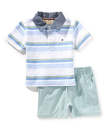 Tommy Hilfiger Baby Boys 12-24 Months Short-Sleeve Striped Polo Shirt & Coordinating Shorts Set