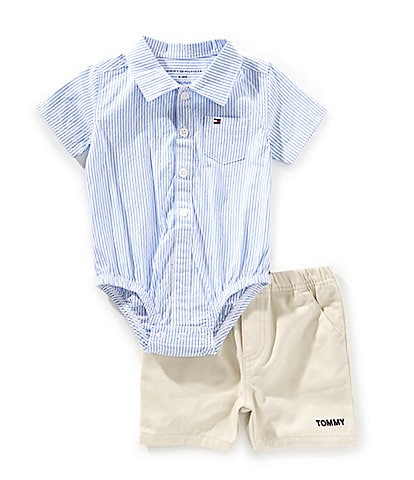 Tommy Hilfiger Baby Boys 3-9 Months Short-Sleeve Striped Bodysuit & Solid Cargo Shorts Set