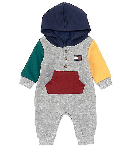 Tommy Hilfiger Baby Boys Newborn-18 Months Long Sleeve Color Block Hooded Coverall