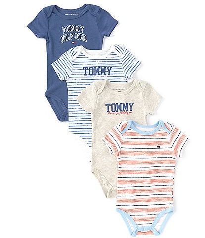 Tommy Hilfiger Baby Boys Newborn-9 Months Short-Sleeve Bodysuit 4-Pack Set