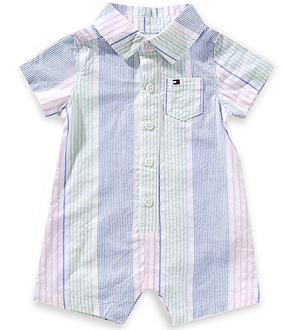 Tommy Hilfiger Baby Boys Newborn-9 Months Short Sleeve Vertical Striped Shortall