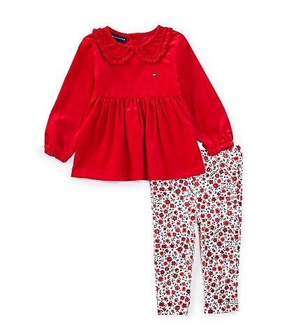 Tommy Hilfiger Baby Girls 12-24 Months Corduroy Long Sleeve Peasant Tunic & Floral Printed Leggings Set