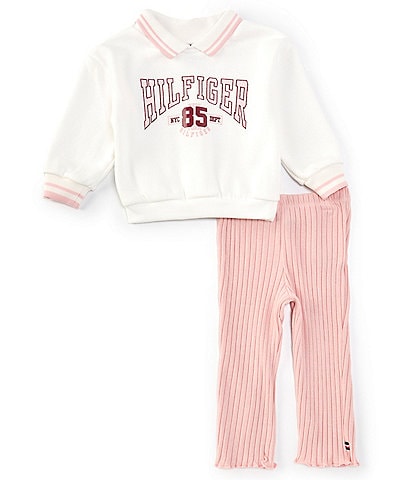 Tommy Hilfiger Baby Girls 12-24 Months Long Sleeve Logo Fleece Sweatshirt & Chunky-Rib-Knit Leggings Set