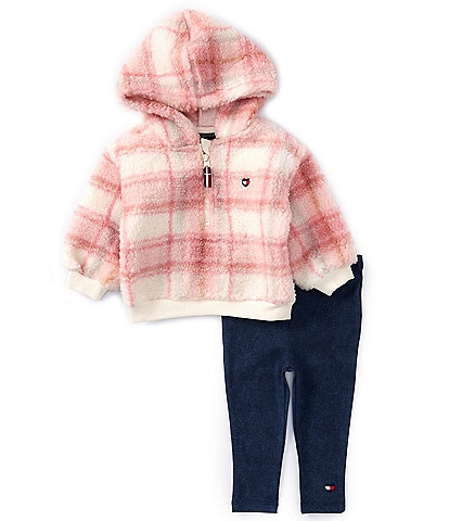 Tommy Hilfiger Baby Girls 12-24 Months Long Sleeve Plaid Hoodie & Denim-Look Knit Leggings Set