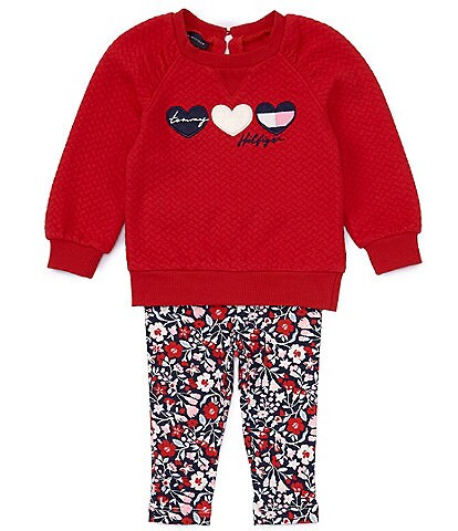 Tommy Hilfiger Baby Girls 12-24 Months Raglan Sleeve Americana Heart Graphic Tunic Top & Floral-Printed Leggings Set