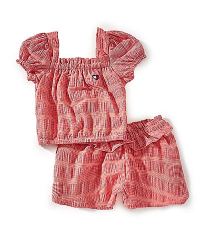 Tommy Hilfiger Baby Girls 12-24 Months Short-Sleeve Gingham Seersucker Peasant Top & Matching Shorts Set