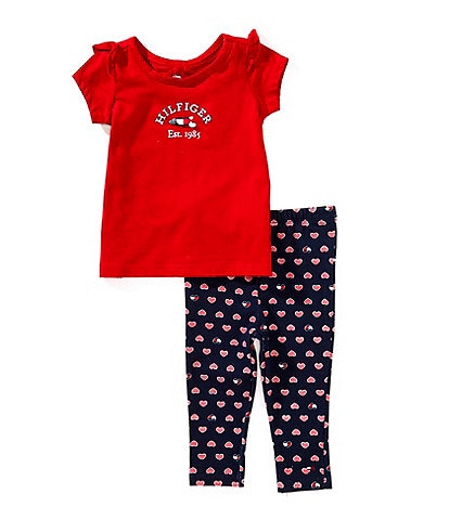 Tommy Hilfiger Baby Girls 12-24 Months Short-Sleeve Puff-Printed Graphic T-Shirt & Heart-Printed Leggings Set