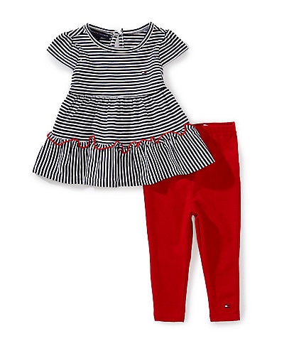 Tommy Hilfiger Baby Girls 12-24 Months Short-Sleeve Striped Peplum Tunic Top & Solid Leggings Set