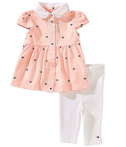 Tommy Hilfiger Baby Girls 12-24 Months Short Sleeve Textured-Knit Top & Coordinating Pant Set
