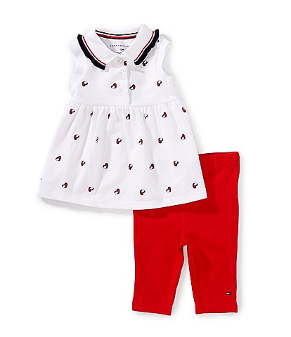 Tommy Hilfiger Baby Girls 12-24 Months Sleeveless Flag-Heart-Design Tunic Top & Solid Capri Leggings Set