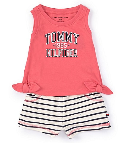 Tommy Hilfiger Baby Girls 12-24 Months Sleeveless Logo Tank Top & Striped Shorts Set