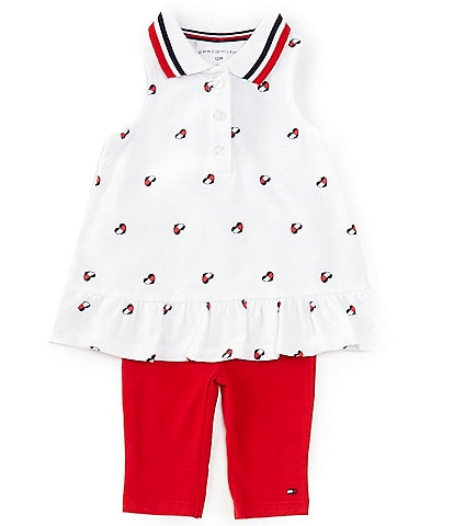 Tommy Hilfiger Baby Girls 12-24 Months Sleeveless Printed Pique Tunic Top & Solid Jersey Leggings Set