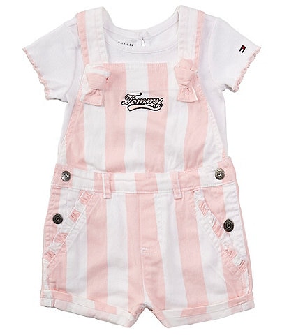Tommy Hilfiger Baby Girls 12-24 Months Sleeveless Striped Denim Shortall & Short-Sleeve Tee Set