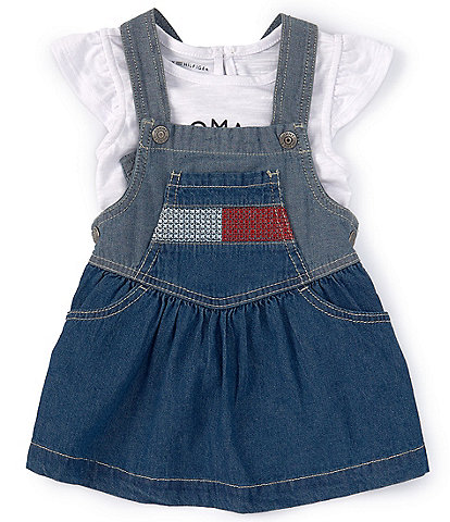 Tommy Hilfiger Baby Girls 12-24 Months Sleeveless Woven Jumper Dress & Flutter-Sleeve Logo Tee Set